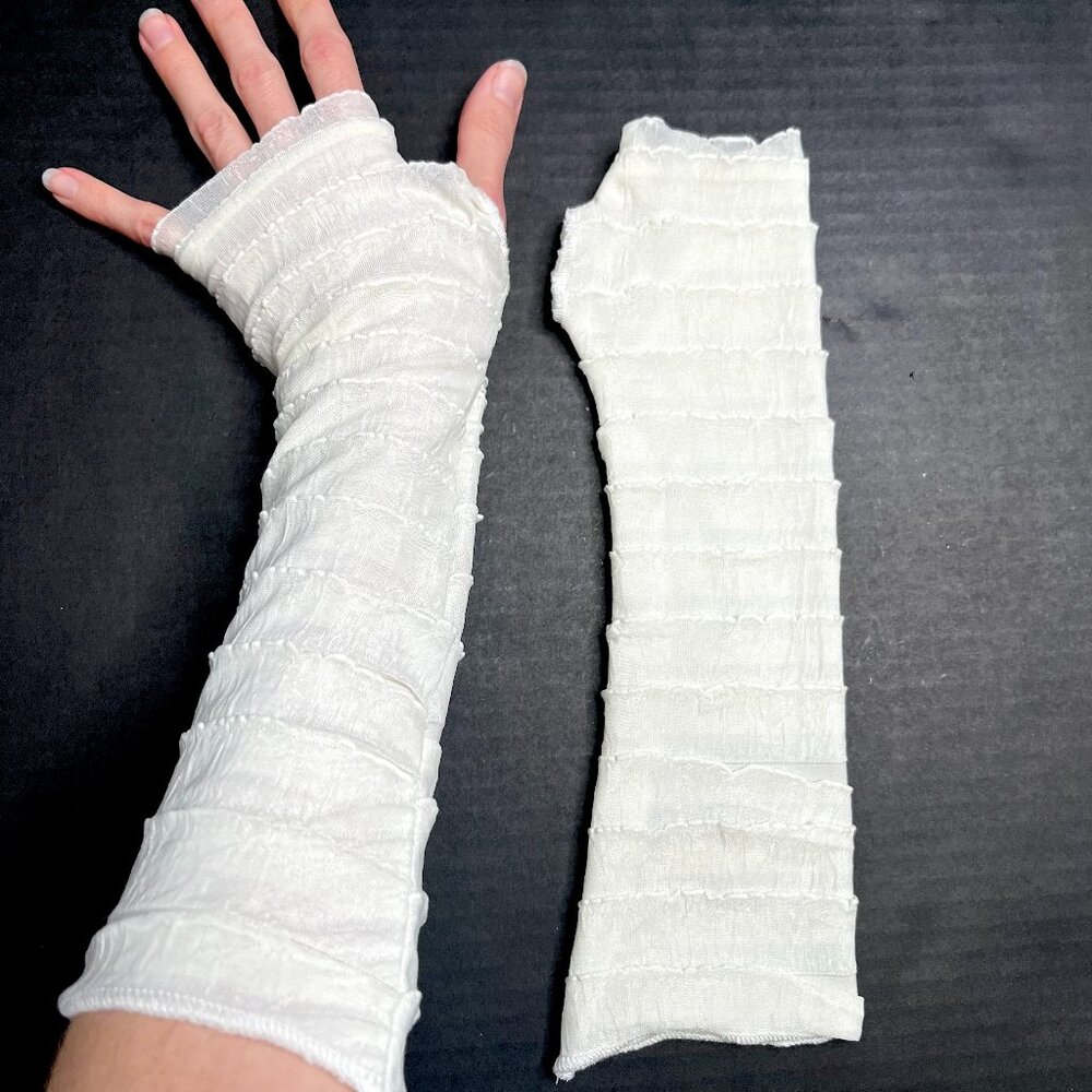 Ruffle Gloves Cream White Mummy Hand Warmers Bandage Fishnet Arm Covers Striped